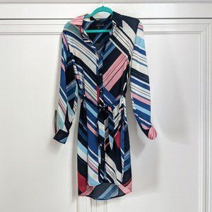 Retro Look Adelyn Rae Colour Block Tie Waist Summer Dress